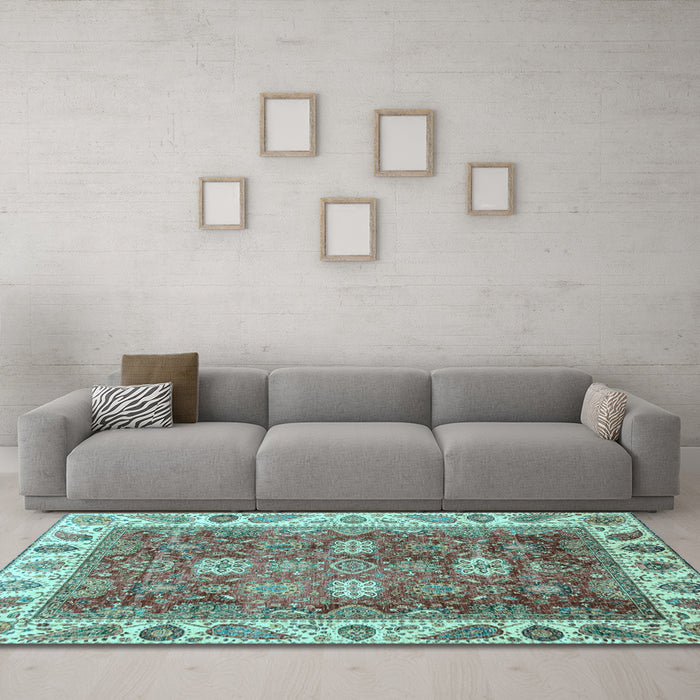 Machine Washable Oriental Light Blue Traditional Rug in a Living Room, wshabs3603lblu