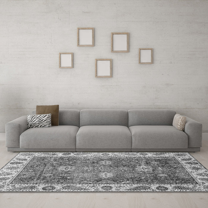 Machine Washable Oriental Gray Traditional Rug in a Living Room,, wshabs3603gry