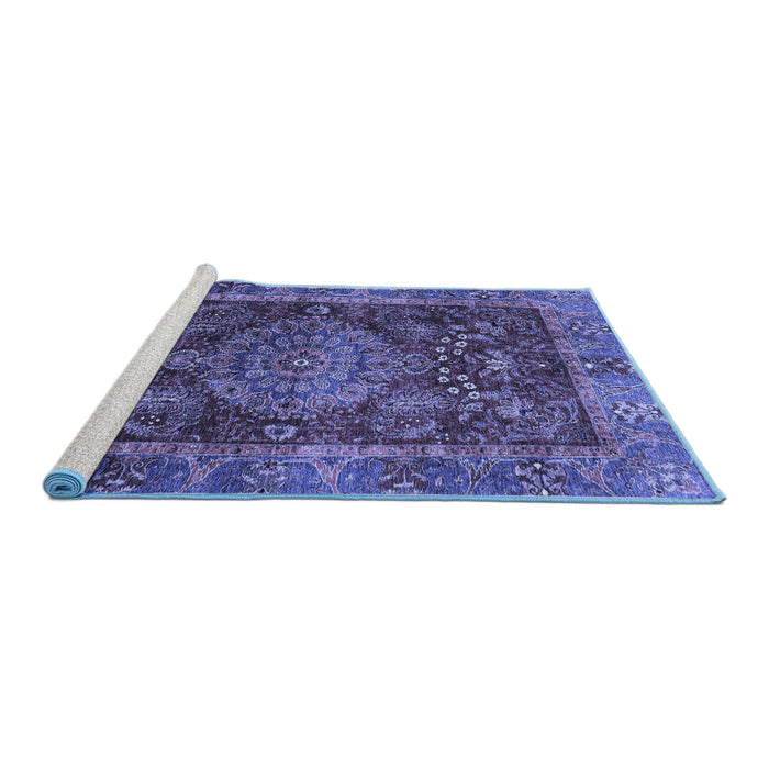 Sideview of Machine Washable Abstract Blue Modern Rug, wshabs3604blu