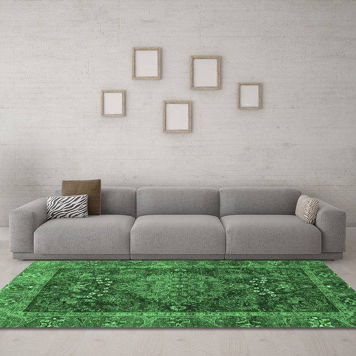 Machine Washable Abstract Emerald Green Modern Area Rugs in a Living Room,, wshabs3604emgrn