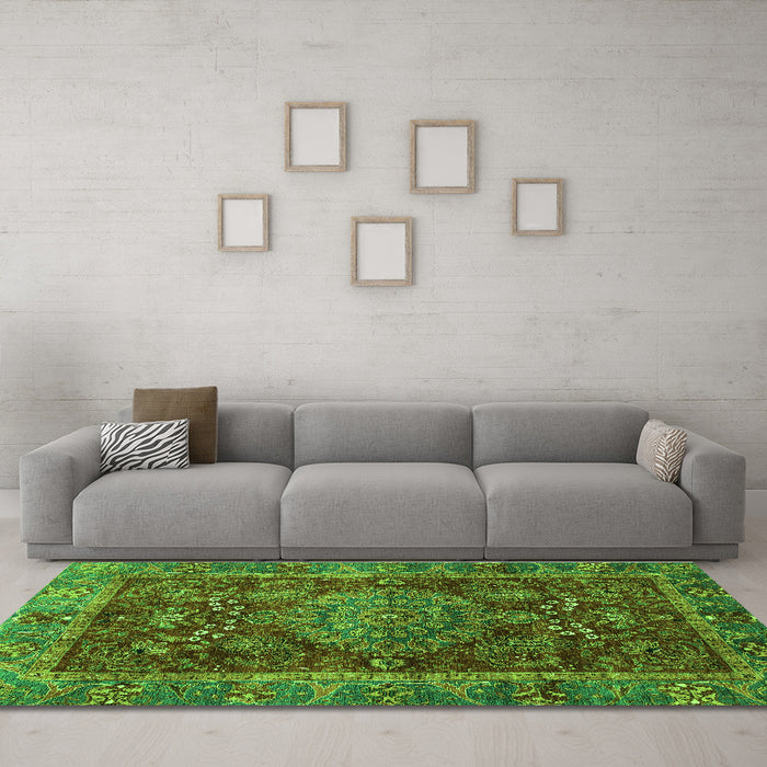 Machine Washable Abstract Green Modern Area Rugs in a Living Room,, wshabs3604grn