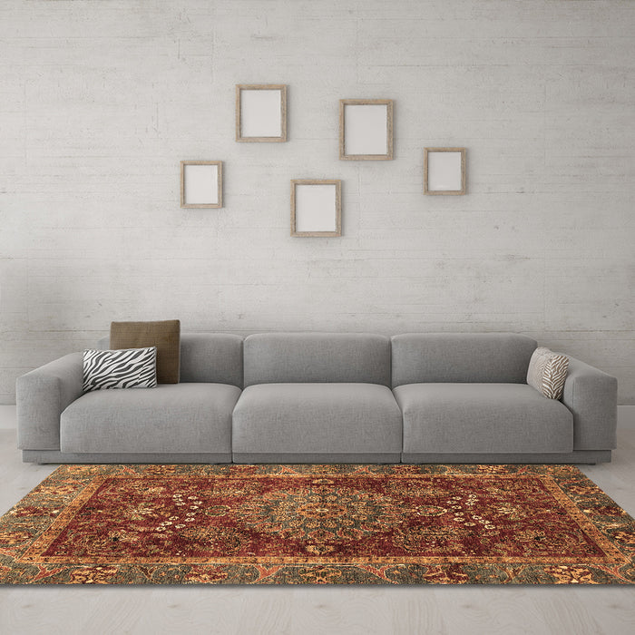 Machine Washable Abstract Brown Modern Rug in a Living Room,, wshabs3604brn