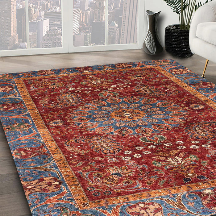 Abstract Dark Almond Brown Modern Rug in Family Room, abs3604