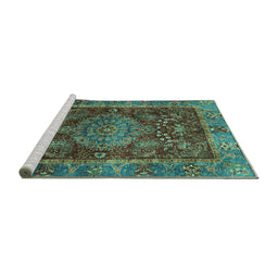 Sideview of Machine Washable Abstract Turquoise Modern Area Rugs, wshabs3604turq