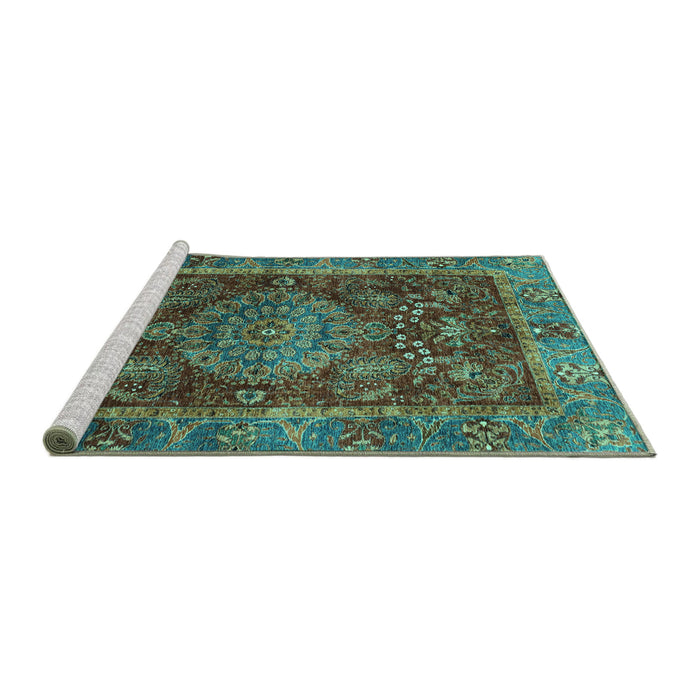 Sideview of Machine Washable Abstract Turquoise Modern Area Rugs, wshabs3604turq