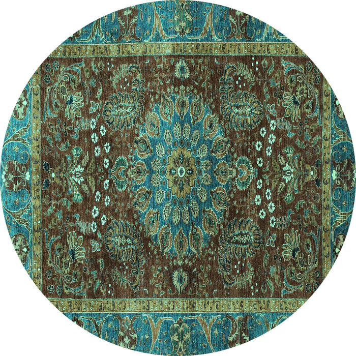 Round Machine Washable Abstract Turquoise Modern Area Rugs, wshabs3604turq