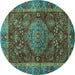 Round Machine Washable Abstract Turquoise Modern Area Rugs, wshabs3604turq