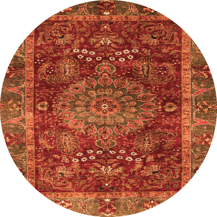 Round Machine Washable Abstract Orange Modern Area Rugs, wshabs3604org