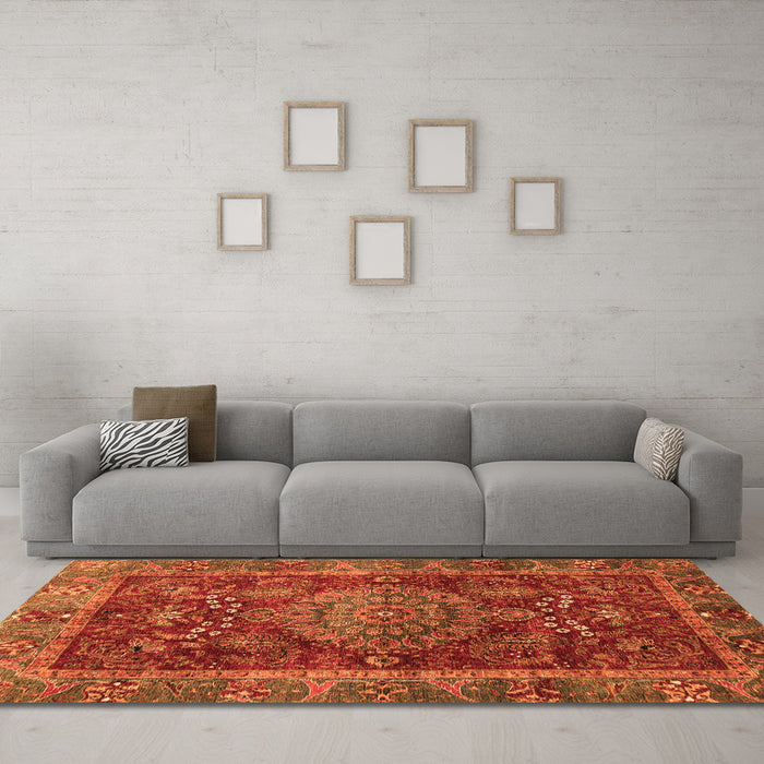 Machine Washable Abstract Orange Modern Area Rugs in a Living Room, wshabs3604org