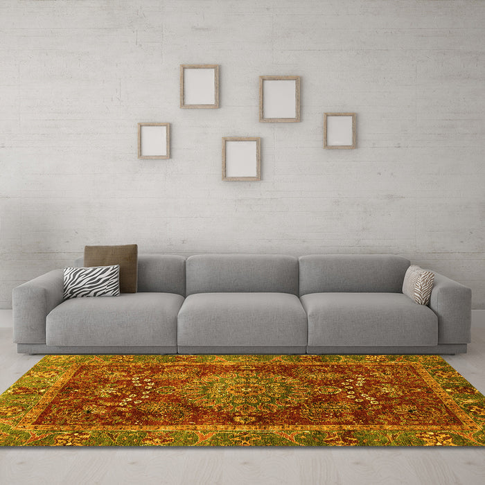 Machine Washable Abstract Yellow Modern Rug in a Living Room, wshabs3604yw