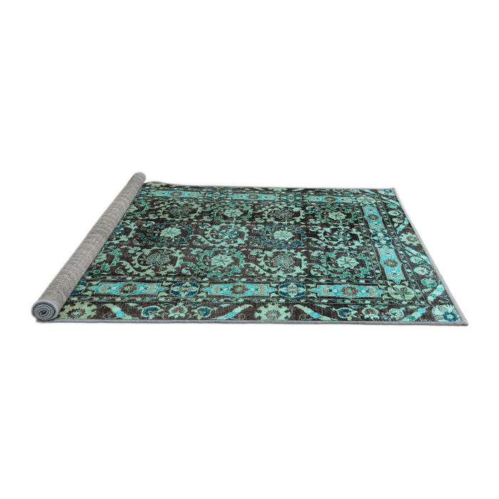 Sideview of Machine Washable Oriental Light Blue Traditional Rug, wshabs3605lblu