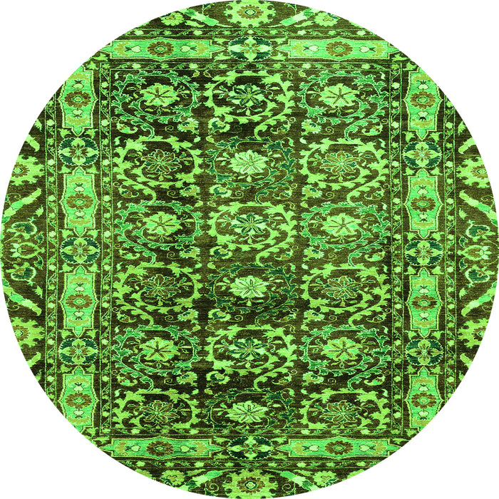 Round Machine Washable Oriental Green Traditional Area Rugs, wshabs3605grn