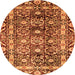 Round Machine Washable Oriental Orange Traditional Area Rugs, wshabs3605org