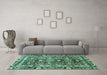 Machine Washable Oriental Turquoise Traditional Area Rugs in a Living Room,, wshabs3605turq