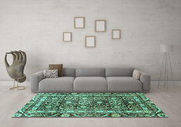 Machine Washable Oriental Turquoise Traditional Area Rugs in a Living Room,, wshabs3605turq