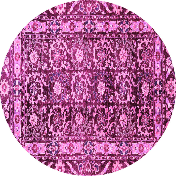 Round Machine Washable Oriental Pink Traditional Rug, wshabs3605pnk