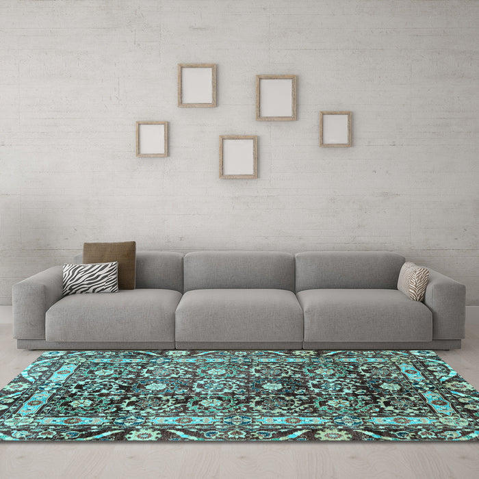 Machine Washable Oriental Light Blue Traditional Rug in a Living Room, wshabs3605lblu