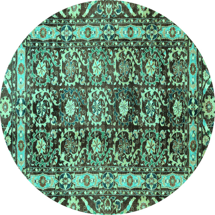 Round Oriental Turquoise Traditional Rug, abs3605turq