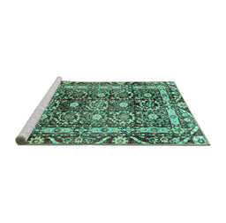 Sideview of Machine Washable Oriental Turquoise Traditional Area Rugs, wshabs3605turq