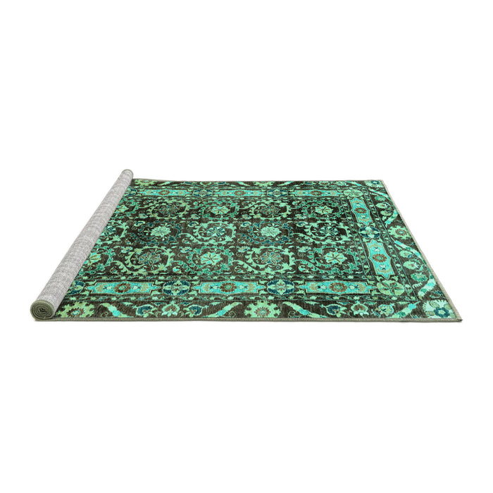Sideview of Machine Washable Oriental Turquoise Traditional Area Rugs, wshabs3605turq