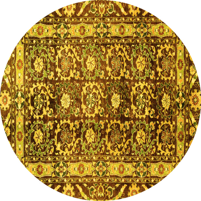 Round Machine Washable Oriental Yellow Traditional Rug, wshabs3605yw