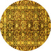 Round Machine Washable Oriental Yellow Traditional Rug, wshabs3605yw