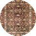 Round Abstract Saffron Red Oriental Rug, abs3605