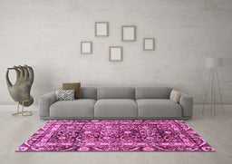 Machine Washable Oriental Pink Traditional Rug in a Living Room, wshabs3605pnk