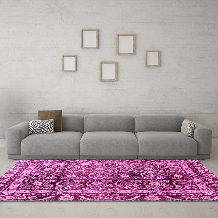Machine Washable Oriental Pink Traditional Rug in a Living Room, wshabs3605pnk
