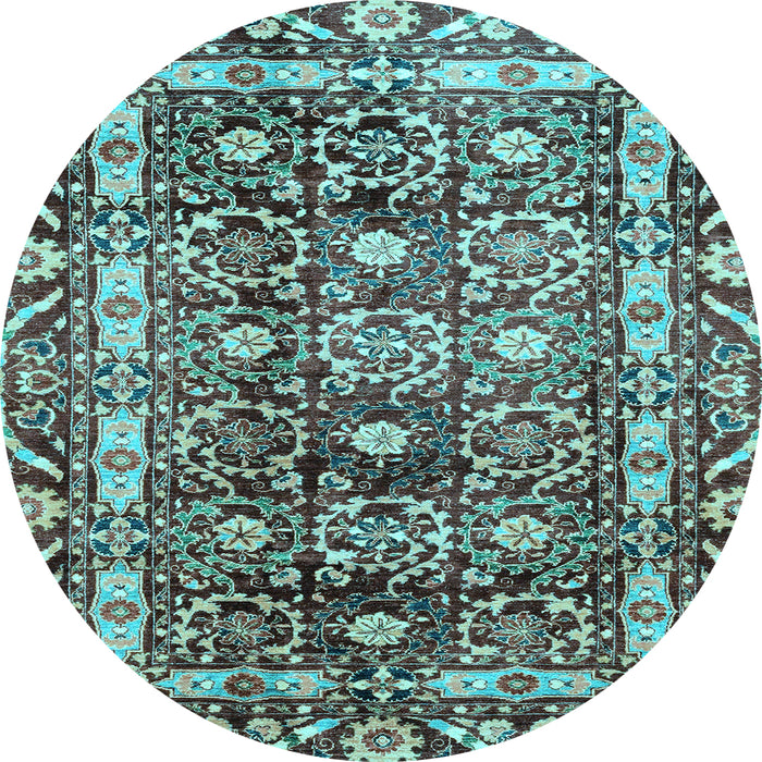 Round Machine Washable Oriental Light Blue Traditional Rug, wshabs3605lblu