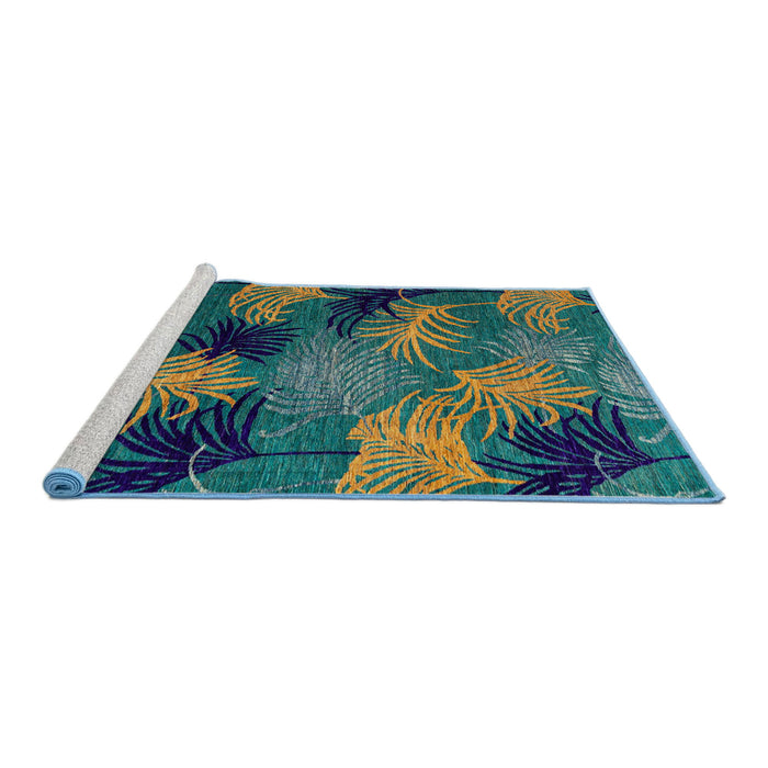 Sideview of Machine Washable Abstract Blue Moss Green Rug, wshabs3606