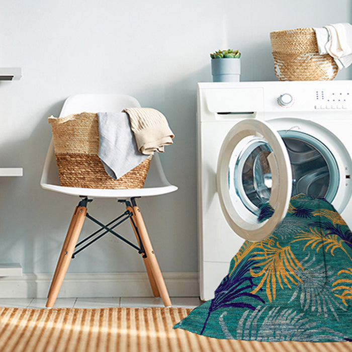 Machine Washable Abstract Blue Moss Green Rug in a Washing Machine, wshabs3606