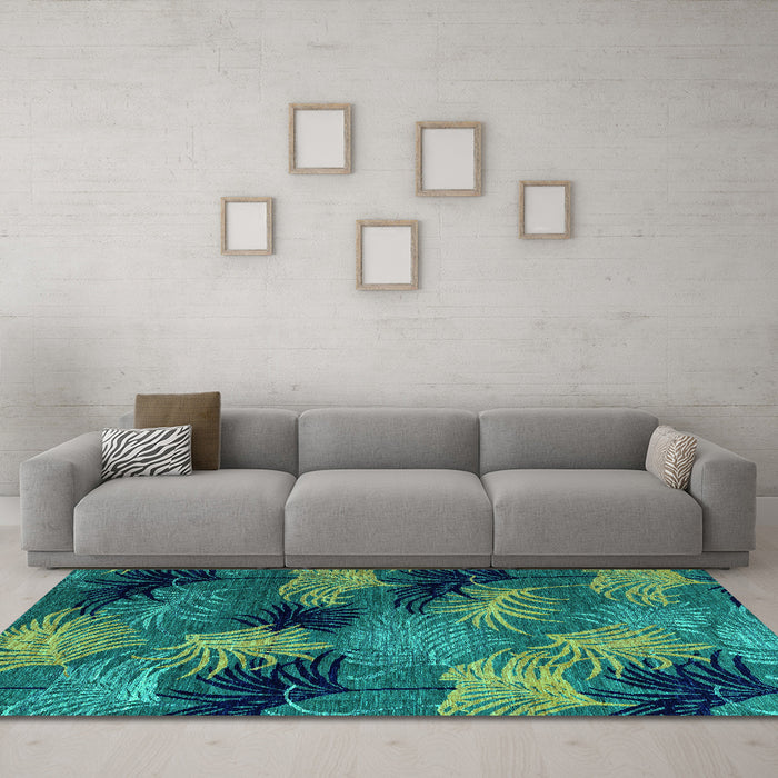 Machine Washable Abstract Turquoise Modern Area Rugs in a Living Room,, wshabs3606turq