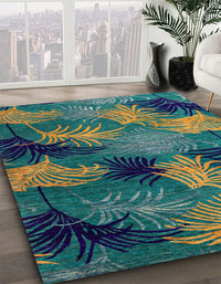 Abstract Blue Moss Green Modern Rug, abs3606