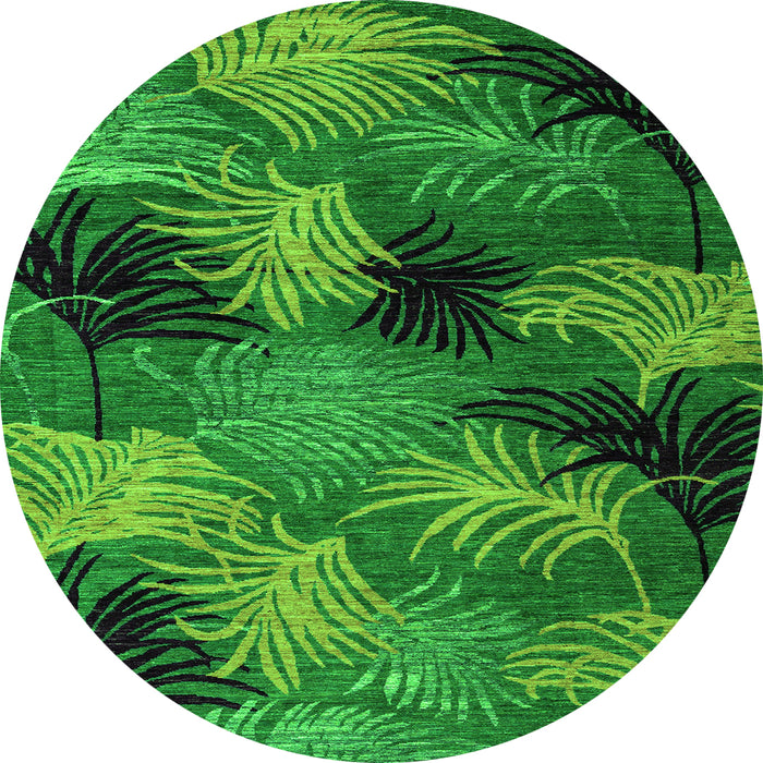 Round Machine Washable Abstract Green Modern Area Rugs, wshabs3606grn
