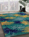 Abstract Blue Moss Green Modern Rug in Family Room, abs3606