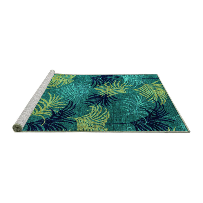 Sideview of Machine Washable Abstract Turquoise Modern Area Rugs, wshabs3606turq