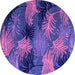 Round Machine Washable Abstract Purple Modern Area Rugs, wshabs3606pur