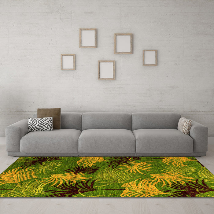 Machine Washable Abstract Yellow Modern Rug in a Living Room, wshabs3606yw