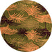 Round Machine Washable Abstract Orange Modern Area Rugs, wshabs3606org