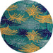 Round Machine Washable Abstract Blue Moss Green Rug, wshabs3606