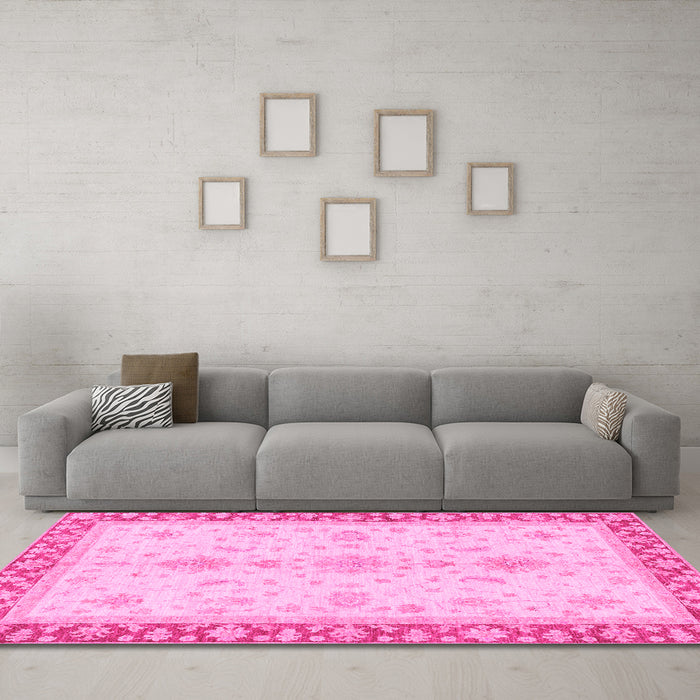 Machine Washable Oriental Pink Traditional Rug in a Living Room, wshabs3607pnk