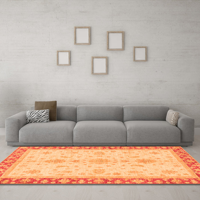 Machine Washable Oriental Orange Traditional Area Rugs in a Living Room, wshabs3607org