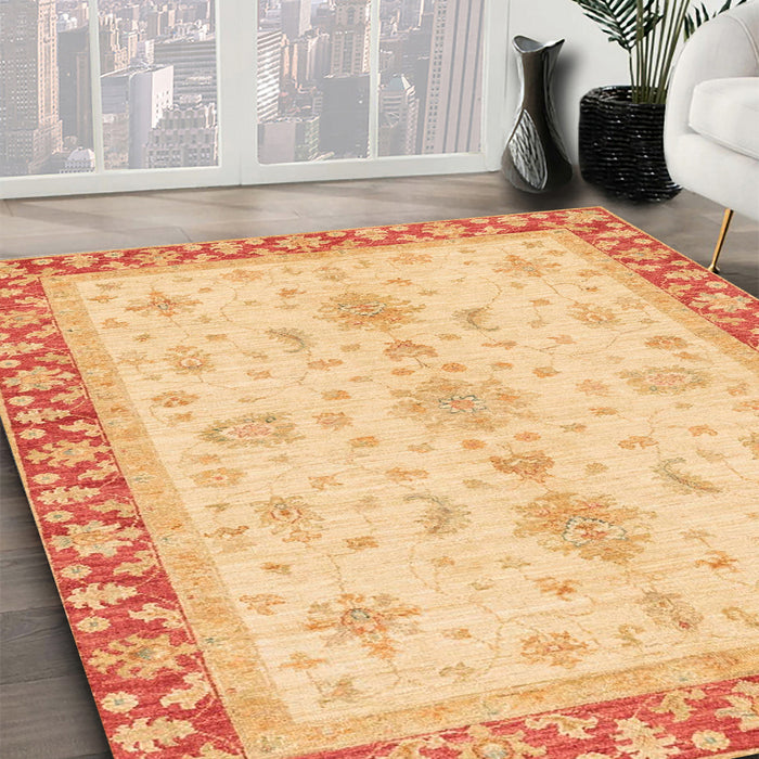 Machine Washable Abstract Mustard Yellow Rug in a Family Room, wshabs3607