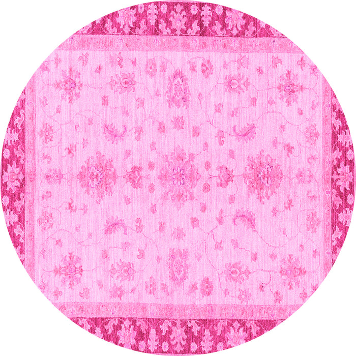 Round Machine Washable Oriental Pink Traditional Rug, wshabs3607pnk