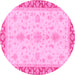 Round Machine Washable Oriental Pink Traditional Rug, wshabs3607pnk