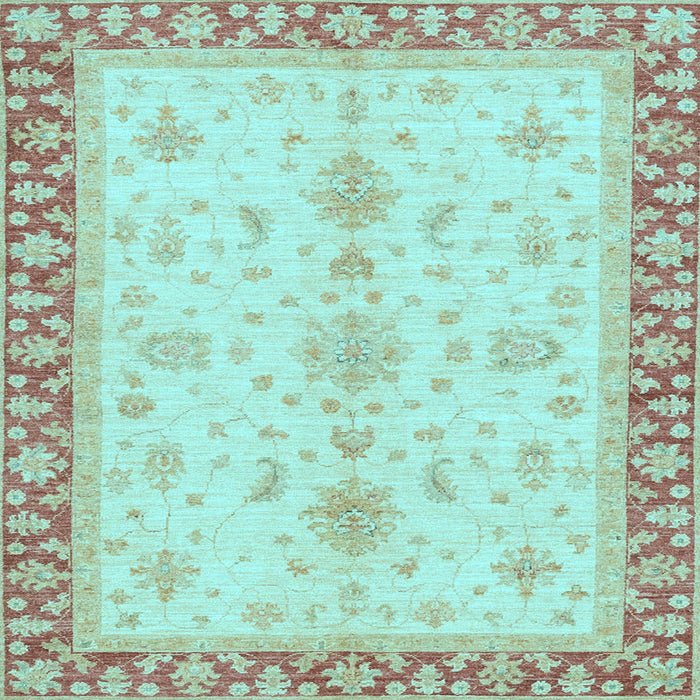 Square Machine Washable Oriental Light Blue Traditional Rug, wshabs3607lblu
