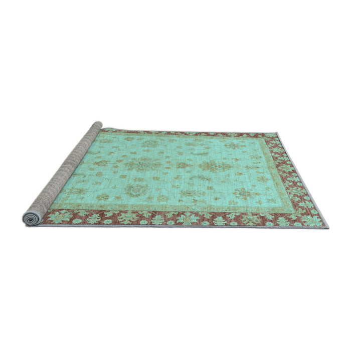 Sideview of Machine Washable Oriental Light Blue Traditional Rug, wshabs3607lblu