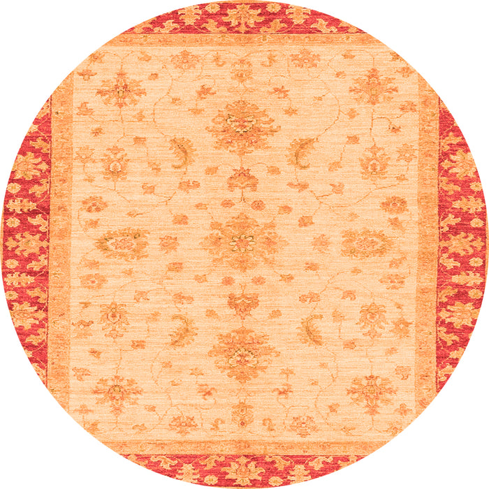 Round Machine Washable Oriental Orange Traditional Area Rugs, wshabs3607org