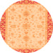 Round Machine Washable Oriental Orange Traditional Area Rugs, wshabs3607org